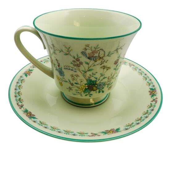Vintage Noritake Japan Paradise Green 8223 W80 Footed Tea Cup & Saucer Set - Picture 13 of 13